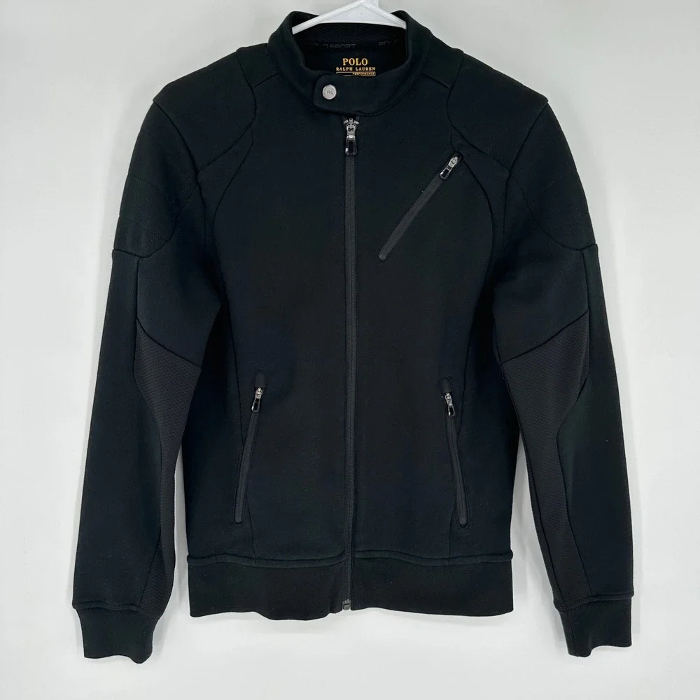Polo Ralph Lauren Performance Mens XS Black Moto Cafe Racer Zip Up Jacket Logo